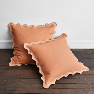 Hazelnut & Terracotta 100% French Flax Linen Scalloped European Pillowcases (Set of Two)