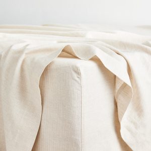 Oatmeal & White Stripe 100% French Flax Linen Fitted Sheet