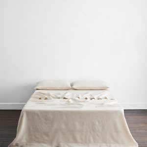 Oatmeal & White Stripe 100% French Flax Linen Flat Sheet