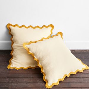 Limoncello & Turmeric 100% French Flax Linen Scalloped European Pillowcases (Set of Two)