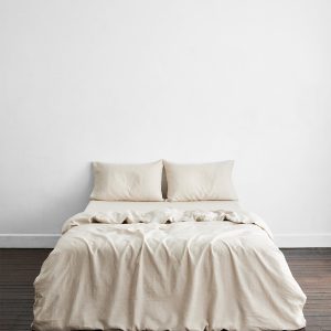 Oatmeal & White Stripe 100% French Flax Linen Bedding Set