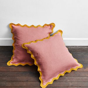 Pink Clay & Turmeric 100% French Flax Linen Scalloped European Pillowcases (Set of Two)